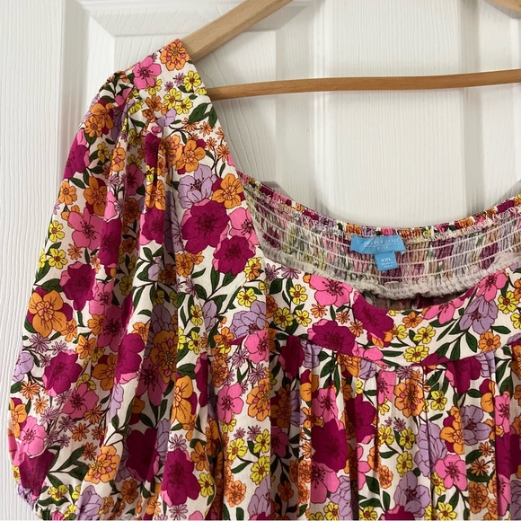 SOLD x-list Draper James Womens Floral Top Size XXL Square Neck Puff Sleeve - Picture 5 of 8